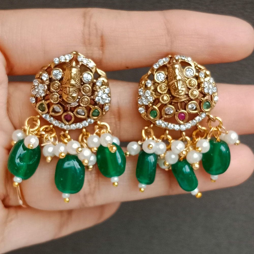 Handmade Brass Metal Jewellery Green Bead Pendant Set